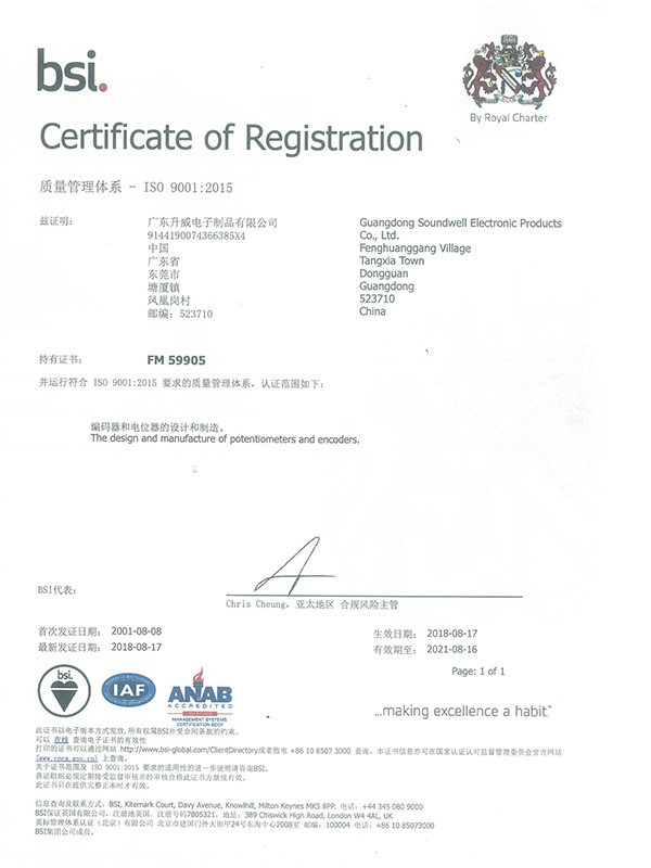 Shengwei Electronics by ISO 9001:2015 quality management system